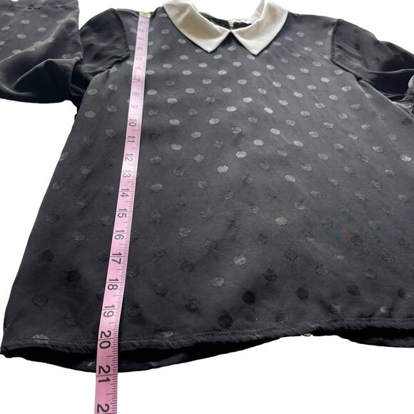 Women's Zara Black Polka Dot White Collared Blouse Zip Back Cropped‎ Top Medium - Picture 10 of 10